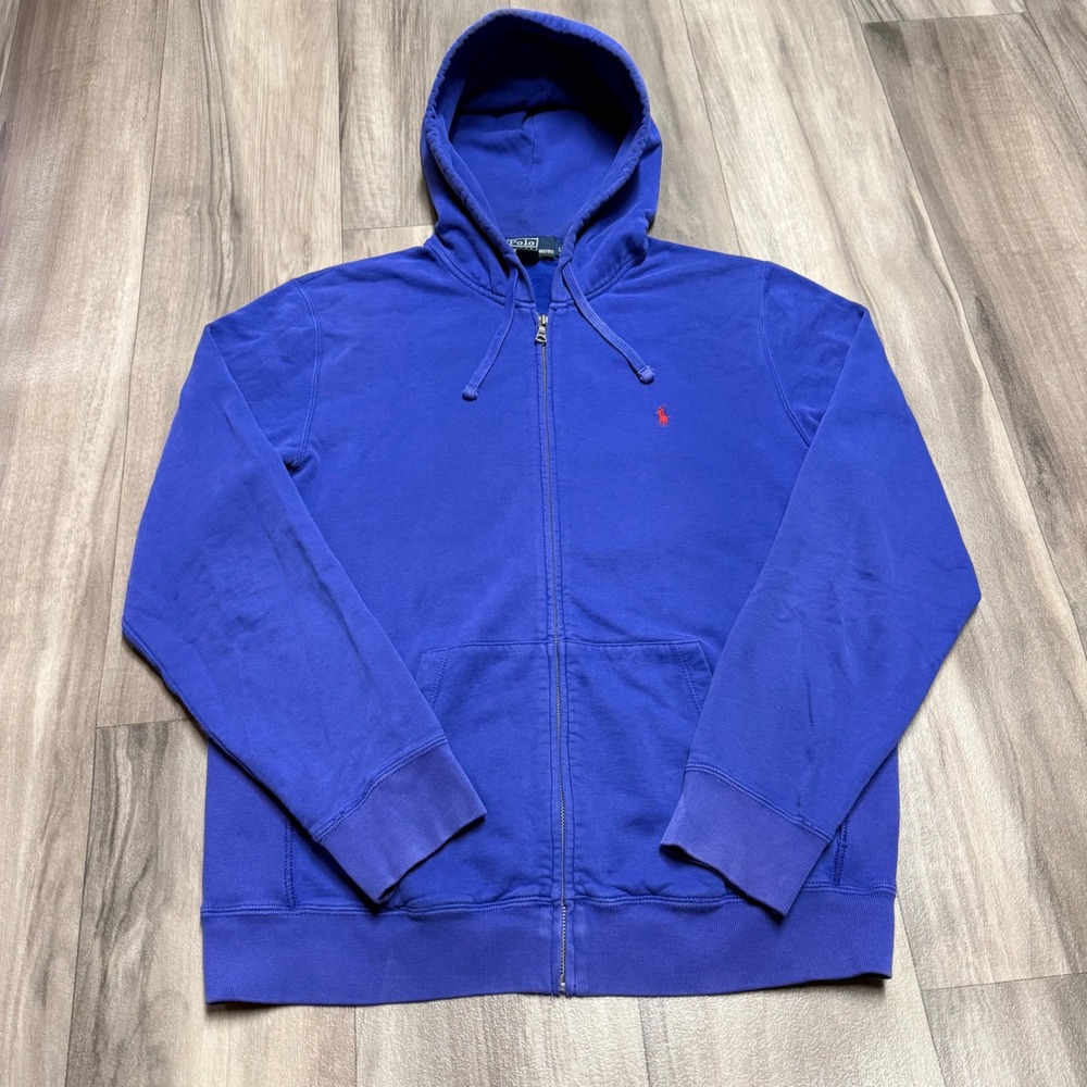 Polo Ralph Lauren Mens Full Zip Hoodie Royal Blue Red Pony Logo Large 1208
